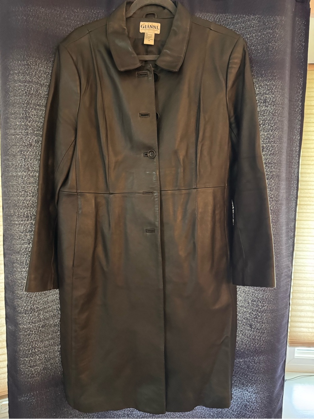 Ganni Black Leather Button-Front Coat